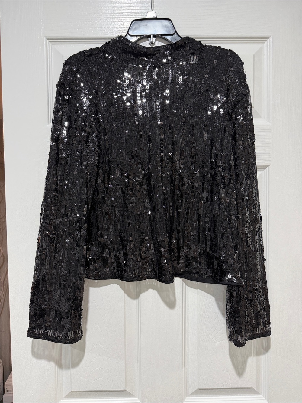 Black Sequin Long-Sleeve Women’s Top